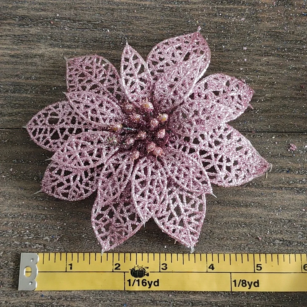 New Christmas Pink Glitter Flower SET